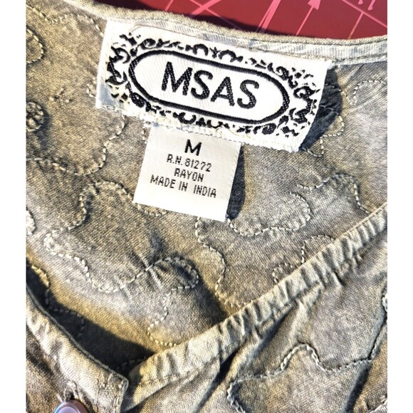 Boho Minimalist Gray Embroidered Button Down Top | Artsy Textured Long Sleeve M - Picture 15 of 16